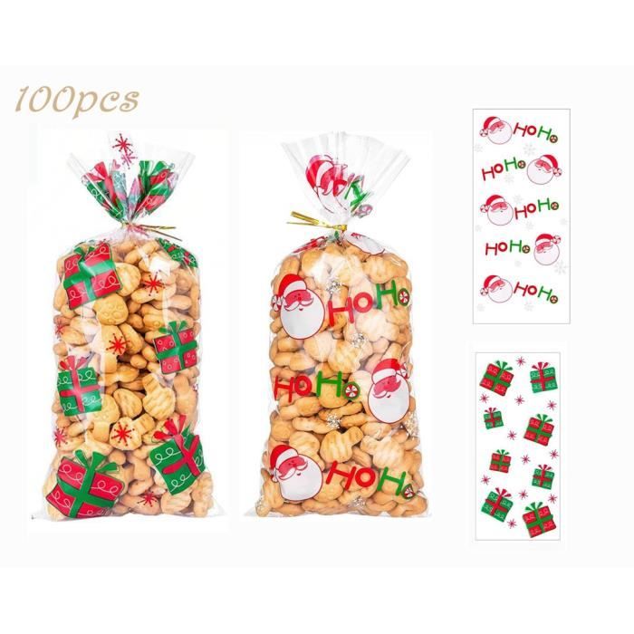 100pcs Sachet Biscuit Noel Sachets Transparents Bonbons,Sachet Cellophane  Transparents,pour Biscuits,mariage,Noël