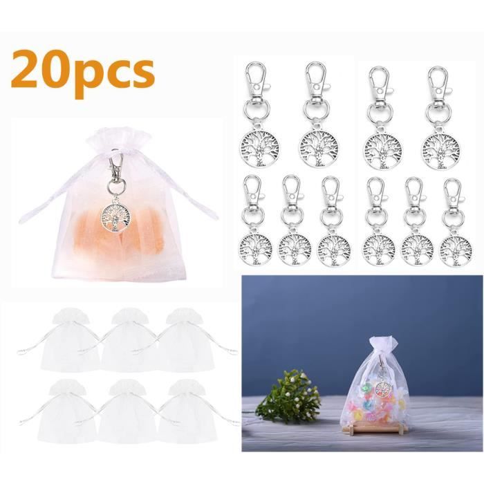 Ange Gardien Porte Clés Ensemble, 30 Porte Clés Ange, 30 étiquette De Kraft, 30 Sac Organza Cadeau Pour Noël Mariage Anniversaire Baptême Communion Cadeau De Souvenir Blanc Rose