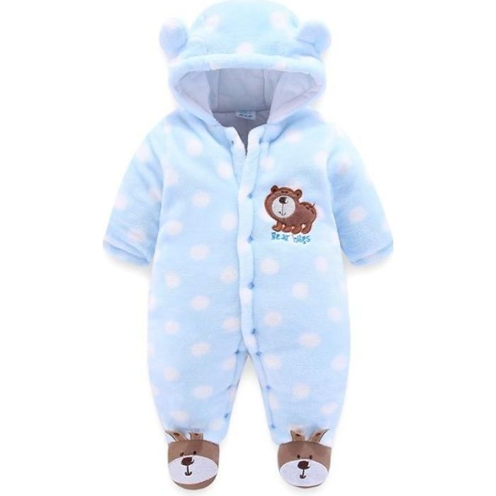 Combinaison Bébé Pyjama Barboteuse à Capuche Bleu