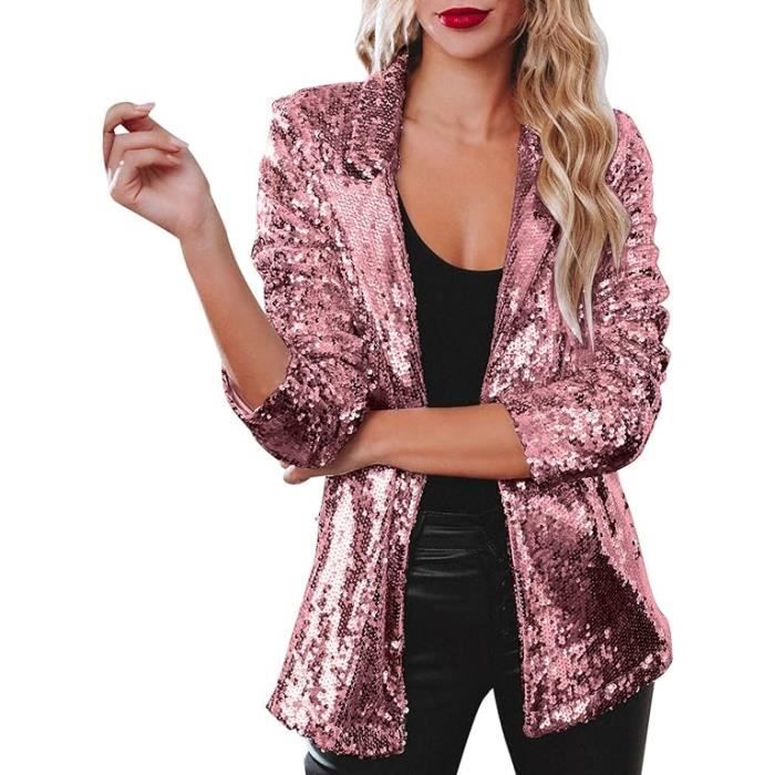 Femmes Paillettes Blazer Sequin Veste Casual Manches Longues Decontracte blazer a paillettes longues temperament blazer Rose Rose Cdiscount Pret a Porter
