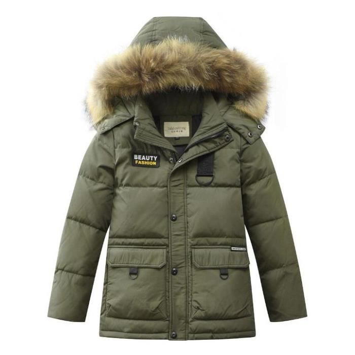 Parka Enfant Garcon avec Capuche fausse fourrure Duvet de Canard Mi-Long  Regular Fit Chaud 6-14 ans Vert - Cdiscount Prêt-à-Porter