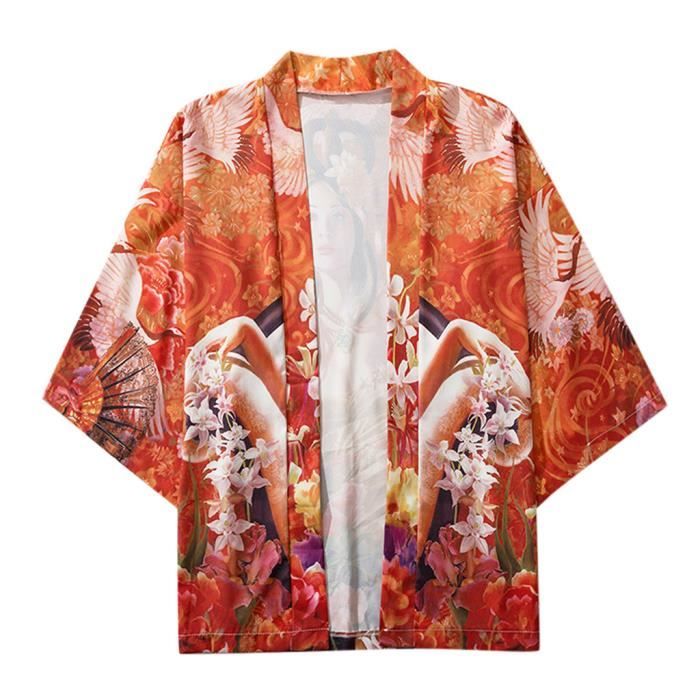 Hommes Japonais Kimono Cardiqan Peignoir Robe Robe D'été