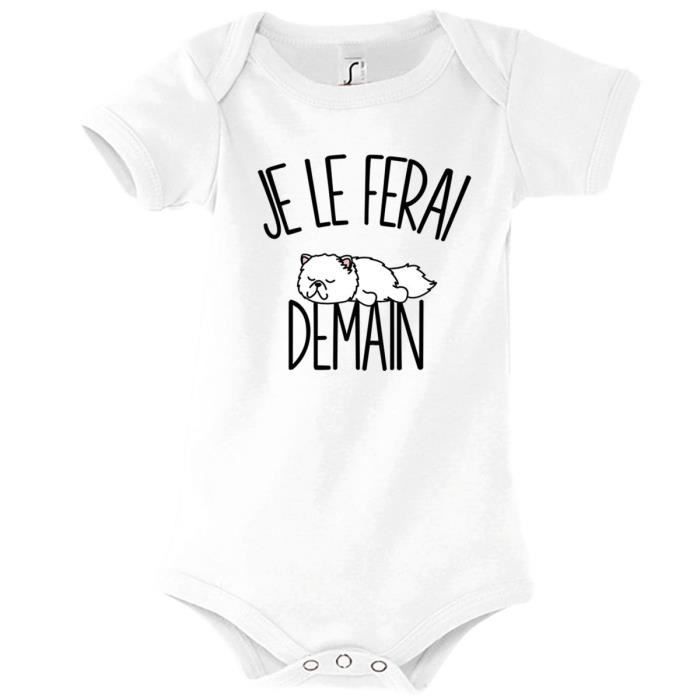 Body Bebe Chat Persan Je Le Ferai Demain Bodies Collection Animaux Humour Mignon Planetee 6 12 Mois Blanc Cdiscount Pret A Porter