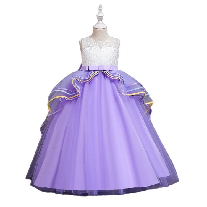 Licorne Robe Fille De Anniversaire Princesse Ceremonie Soiree En Tulle Longue Violet Cdiscount Pret A Porter
