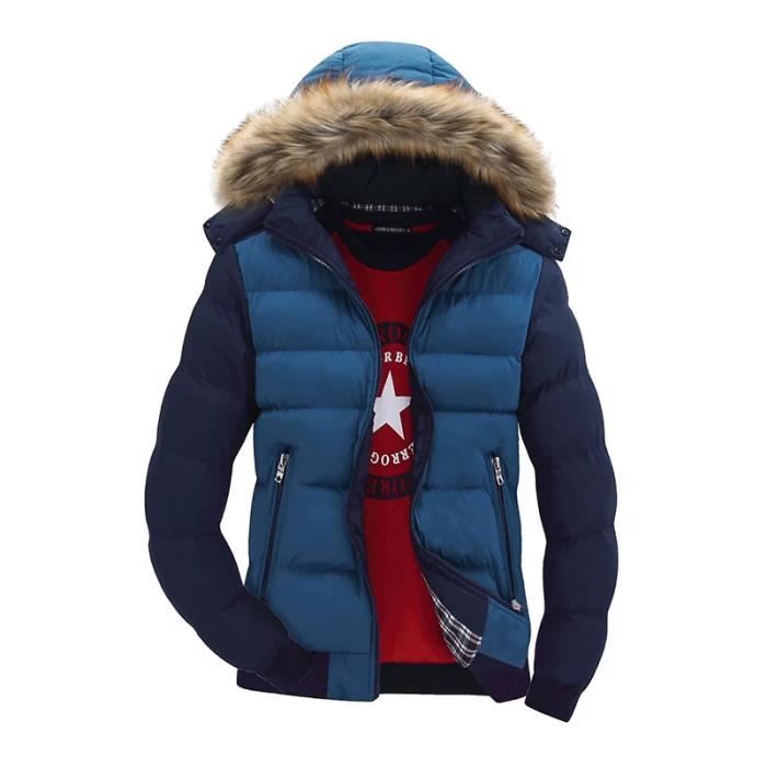 doudoune homme bleu marine fourrure