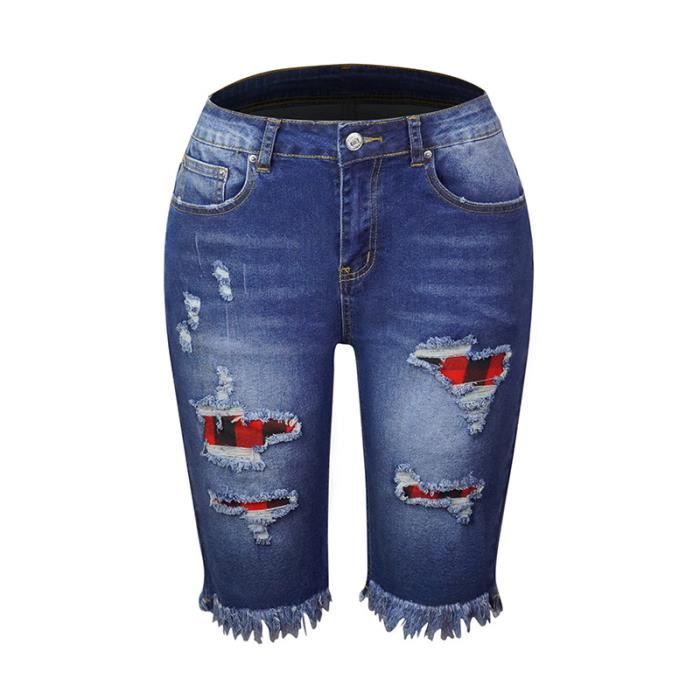 Pantalon en jean pour femme avec coutures et motif déchiré