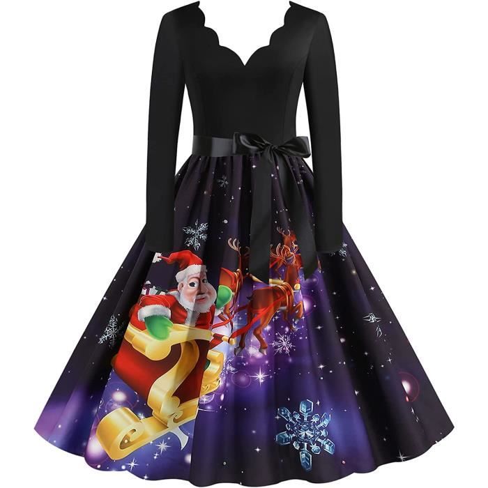 ROBE Robes de Noël pour Femmes, Robe de Noël à Manches Longues, imprimé