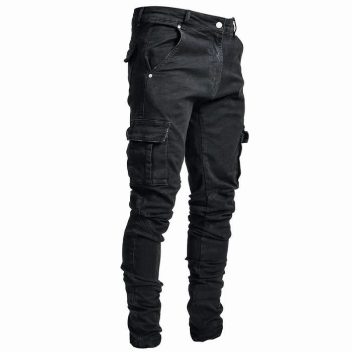 Jeans cargo Jeans skinny pour hommes Pantalon crayon slim multi-poches pour  jeune homme Noir - Cdiscount Prêt-à-Porter