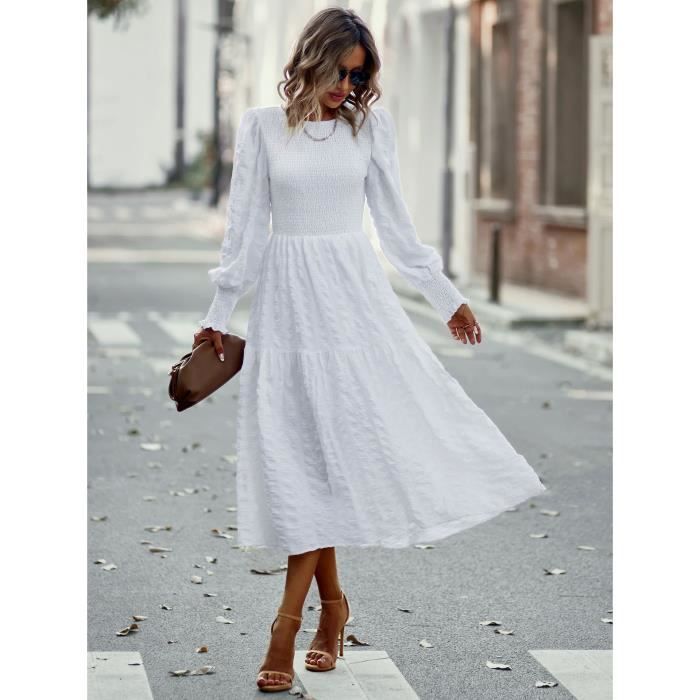 Robe femme chic et elegant Minimaliste Manches longues - Blanc