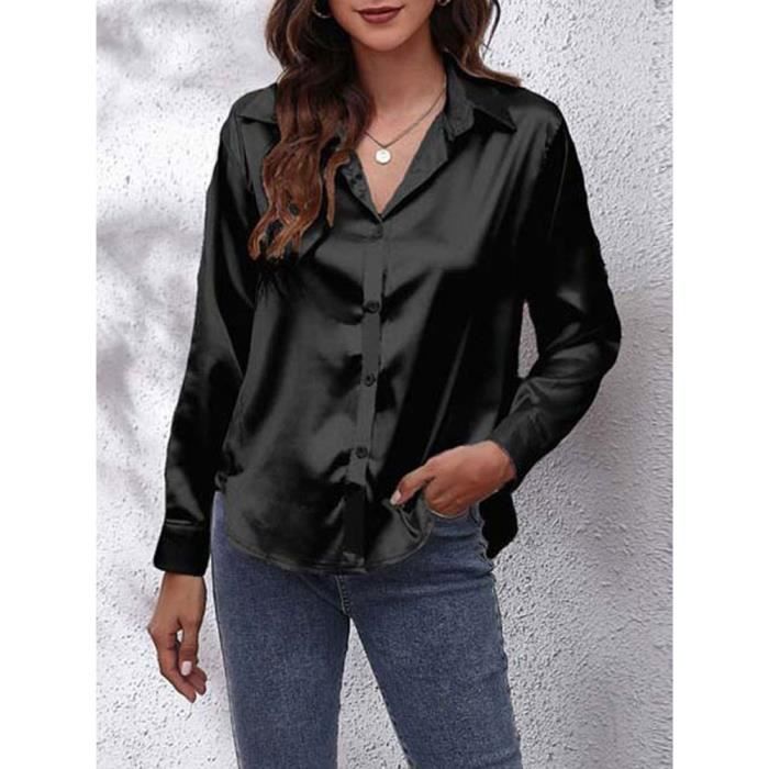 Chemisier Habillé Noir – Baleno – Manches Longues, Boutonné – Taille M Femme
