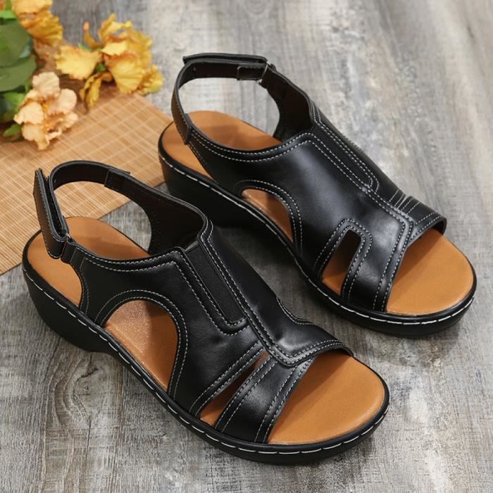 Sandales A Talons Bas Pour Femmes Sandales Antiderapantes A Bout Ouvert Avec Bride Arriere Sandales Plage Dete Noires Black 41 Black Cdiscount Chaussures