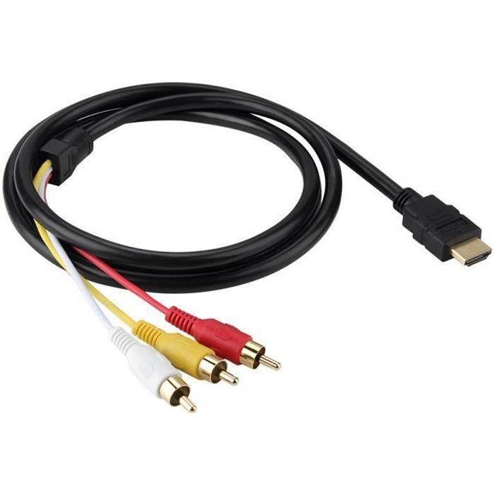 Câble HDMI Mâle vers 3RCA Audio Vidéo Câble AV (1,5 m, HDTV 1080P) - Plaqué  OR