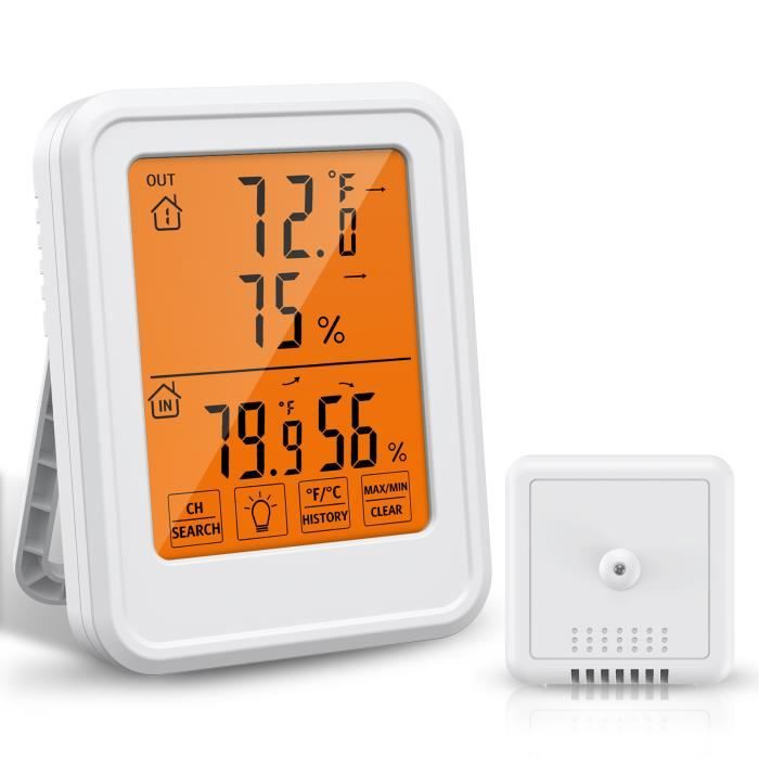 Thermomètre et hygromètre d'intérieur extérieur, Station météo, ℃/℉  Commutat, Enregistrement MAX/MIN, Rétro-éclairage - Blanc - Cdiscount  Bricolage