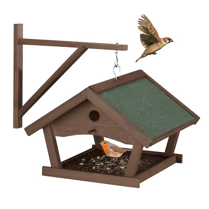 Relaxdays Mangeoire d’extérieur pour oiseaux à suspendre nichoir en bois H x L x P : 35 x42 5 x 40 5 cm marron foncé
