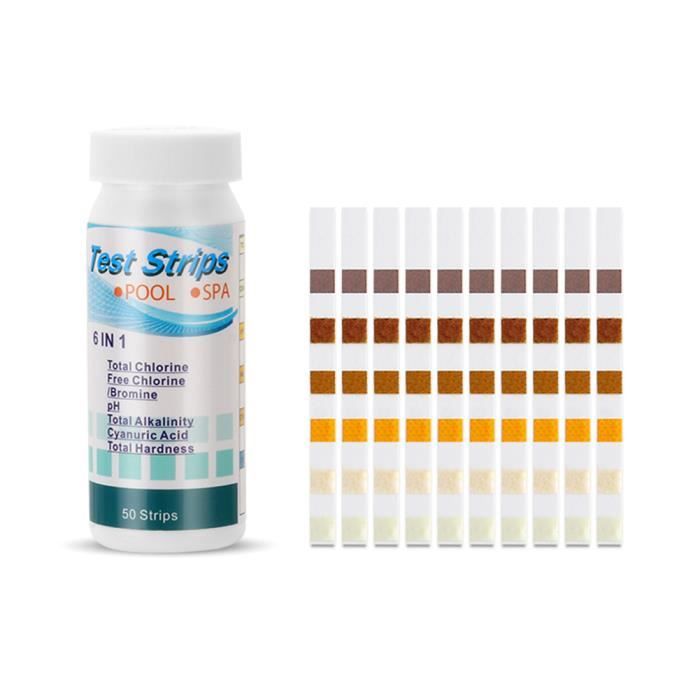 Bandelettes de Test Chlore Libre, Brome, Alcalinité et pH - 50 test