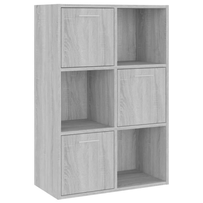 Armoire de rangement - SALALIS - Sonoma gris - 60x295x90 cm - 3 portes - Bois dingénierie