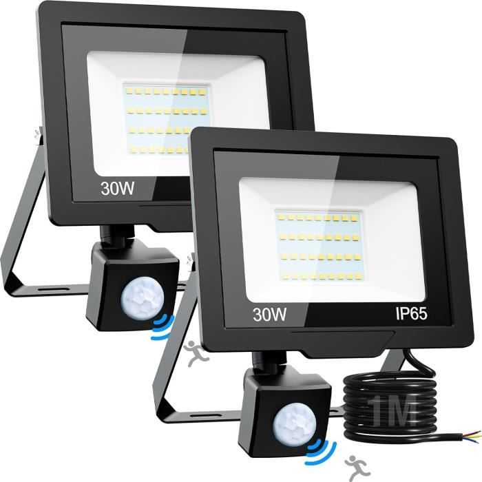 Projecteur LED Extérieur 30W 3000LM - Blanc Froid 6500K, IP65 étanche - Angle 120°, Réglable 180° - Pour Jardin, Garage, Sécurité