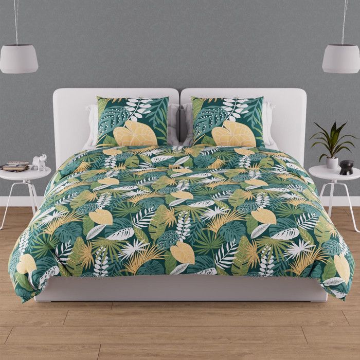 Parure housse de couette en coton 57 fils 260x240 cm TANZANIE vert par Soleil docre Parure housse de couette en coton 57 fils 260x240 cm TANZANIE vert par Soleil docre
