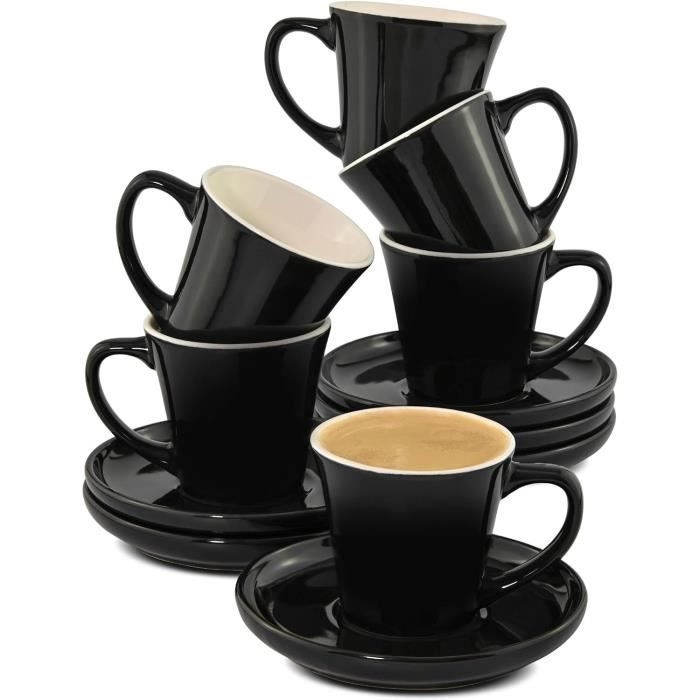 4 Tasses à Thé Noires Nordic Excelsa - Céramique Stoneware, Lave-vaisselle Et Micro-ondes