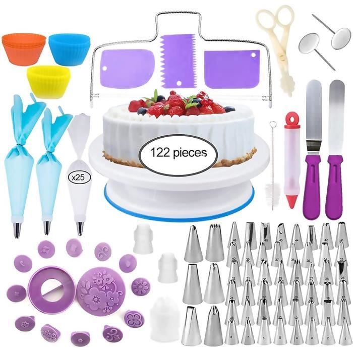 Kit Décorateur Gâteau 181 Pièces AZOMKER - Plateau Tournant + Douilles + Accessoires Pâtisserie Professionnelle - Bleu