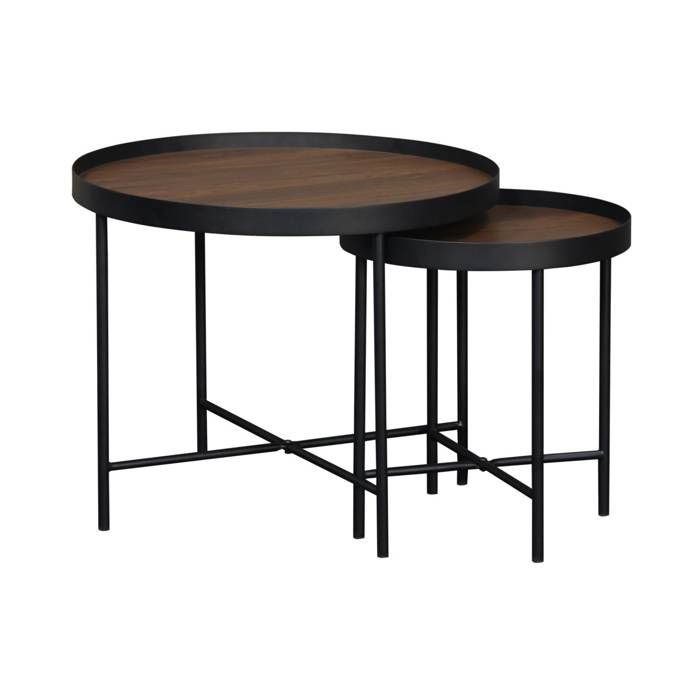 set de 2 tables gigognes rondes en mdf effet bois de noyer - sweeek - contemporain - design - noyer - rond