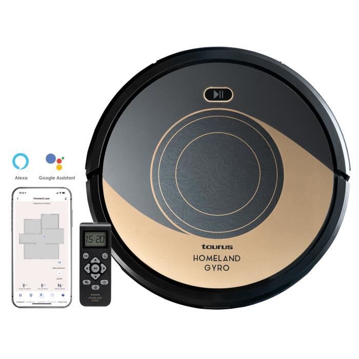 Aspirateur robot Taurus Homeland Gyro connecté, 3 en 1, 7 modes de nettoyage, programmable avec app, 120m d'autonomie