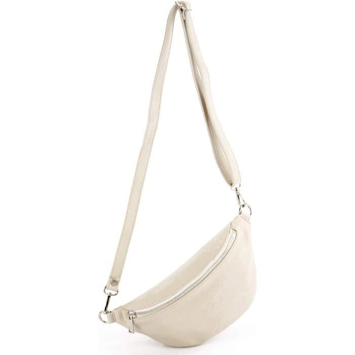 Sac Banane Bandoulière BUMI - Cuir Vegan Ivoire - Style Hobo Avec Gland - Neuf