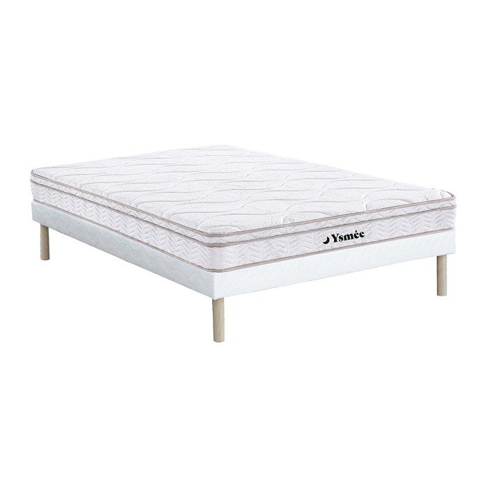 Ensemble 140 x 190 cm sommier + matelas ressorts 3 zones et mémoire de forme ép.20cm - WOLKENTANZ de YSMÉE