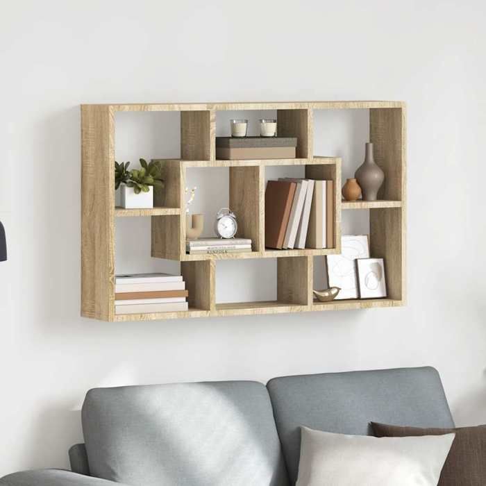 vidaXL Étagère murale 85x16x525 cm Bois reconstitué Chêne Sonoma Étagère flottante Rangement CD & livres Présentoir 801421