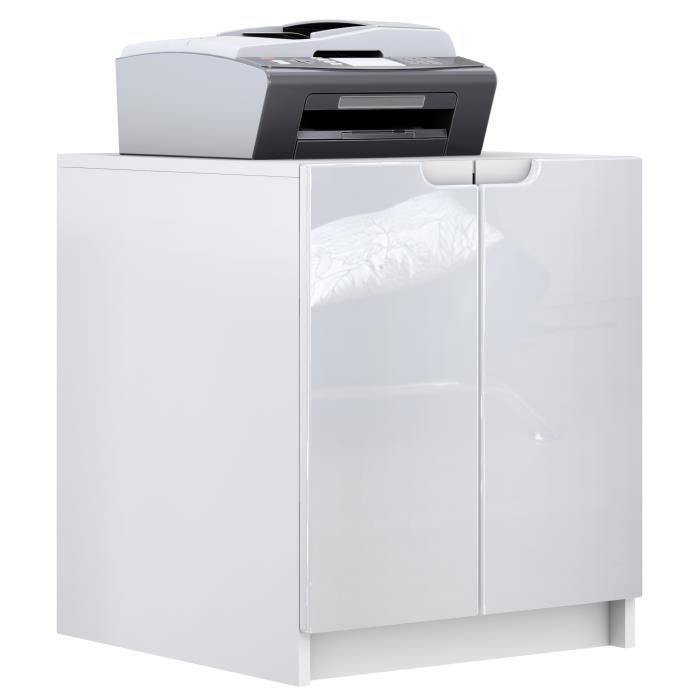 commode d'imprimante logan, armoire à dossiers avec 2 compartiments et 2 portes, blanc mat - blanc brillance, (51 x 60,5 x 54 cm)
