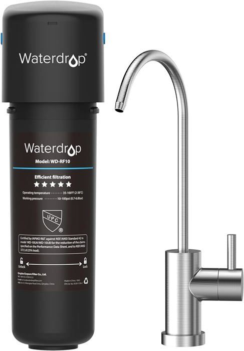 Filtre à Eau - Waterdrop - 10UB - avec Robinet Dédié - NSF/ANSI 42 Certifié - 30000 Litres de Forte Capacité de Réduction de Chlore