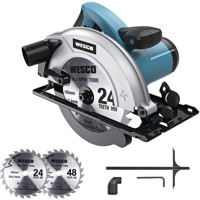 Scie Circulaire 1400W 185 Mm - Profondeur Coupe 62 Mm (90°) / 48 Mm (45°), 6000 Tr/min, Guide Et Sac à Poussière - 10