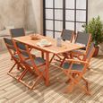 Salon de jardin en bois extensible - Almeria - Table 120/180cm avec rallonge. 2 fauteuils et 4 chaises. en bois d'Eucalyptus  huilé-1