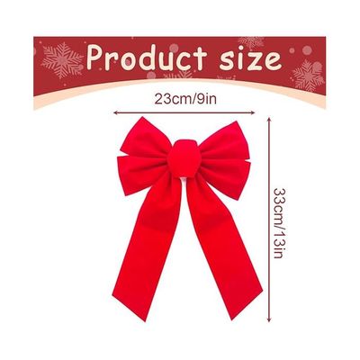 4 Nœuds De Noël En Velours Rouge - 90x45cm - Décoration Porte, Cheminée, Arbre De Noël - Festif Et Réutilisable