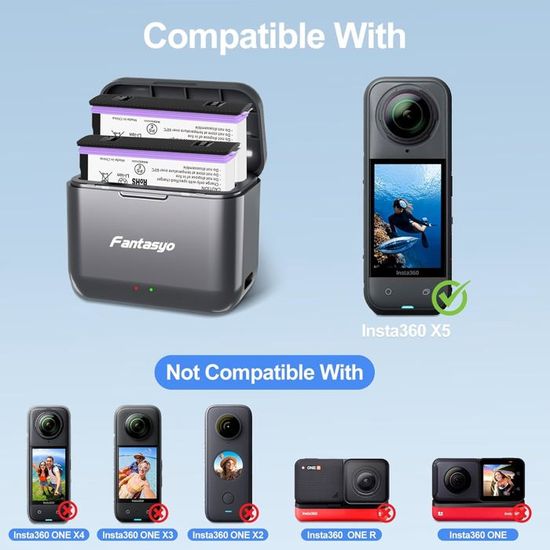 Kit Batterie Gilonix Pour Insta360 X5 - 2 Batteries 2290 MAh + Chargeur Double - Autonomie Longue Durée - Parfait Pour Voyages Et Tournage - 2