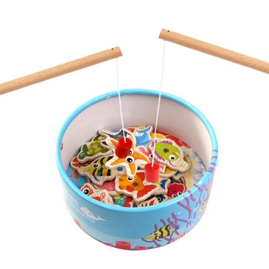 Jeu De Pêche Magnétique En Bois – Jouet éducatif Pour Enfants 2 à 6 Ans – Développe Motricité Fine, Concentration Et Coordination – Poissons Colorés, Cannes Magnétiques