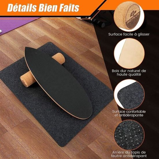 GOPLUS Planche Equilibre en Bois avec Tapis de Feutre Antidérapant