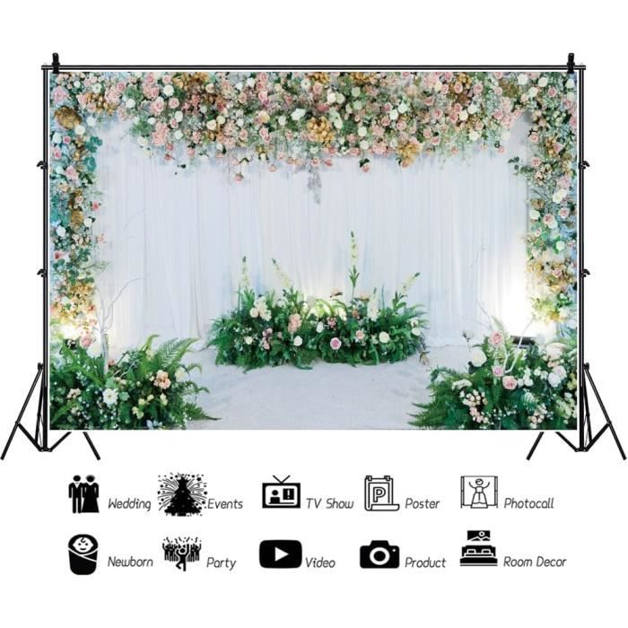 Toile de fond Fête Nuptiale Personnalisable Feuilles Vertes Scintillantes GTY3-271