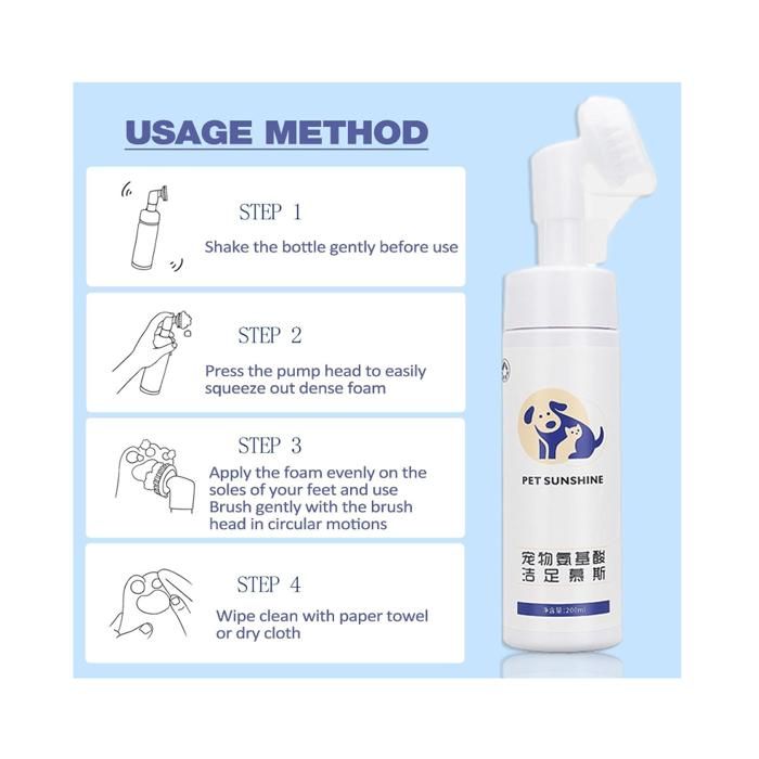 Nettoyant Pattes Chien Chat Sans Rinçage - Mousse Naturelle 200 Ml Avec Brosse Douce - Élimine La Saleté En Profondeur