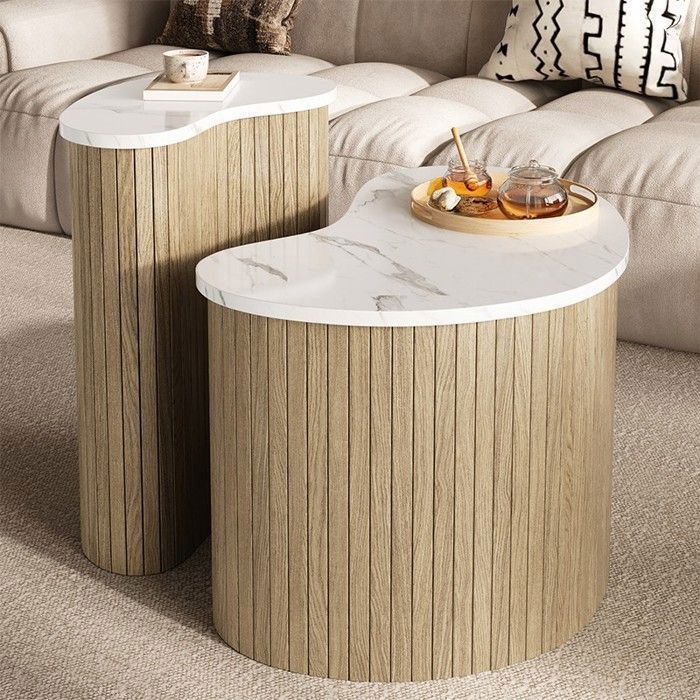 Table basse scandinave moderne effet marbre et bois, design minimaliste ...
