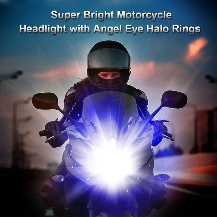 Ampoule H4 LED avec Yeux D'ange, HS1 Phare pour Moto 6400LM, DC 12V Pack de  1- Bleu : : Luminaires et Éclairage