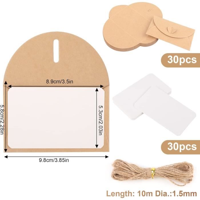30 Enveloppes Kraft + 30 Cartes Vierges - Mini Enveloppes 10x6cm Avec Fermeture Cœur - Pour DIY, Cadeaux, Fêtes