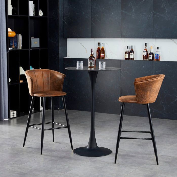 Lot De 2 Tabourets De Bar Hauts Velours Orange - Chaise Bar Avec Dossier Et Repose-Pieds 120kg