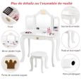 LEADZM Coiffeuse Pour Enfants Avec Miroir Triple Et Tabouret - Lampe LED Tactile 3 Couleurs