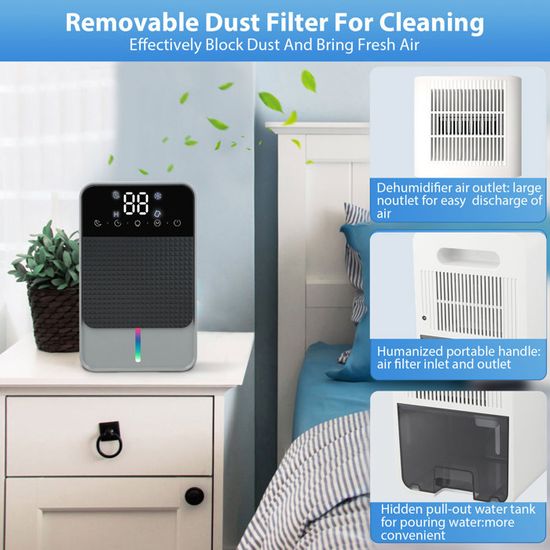 Déshumidificateur 1500ML Ultra Silencieux - 7 LED D'ambiance - Pour Maison 30-60m² - Arrêt Auto