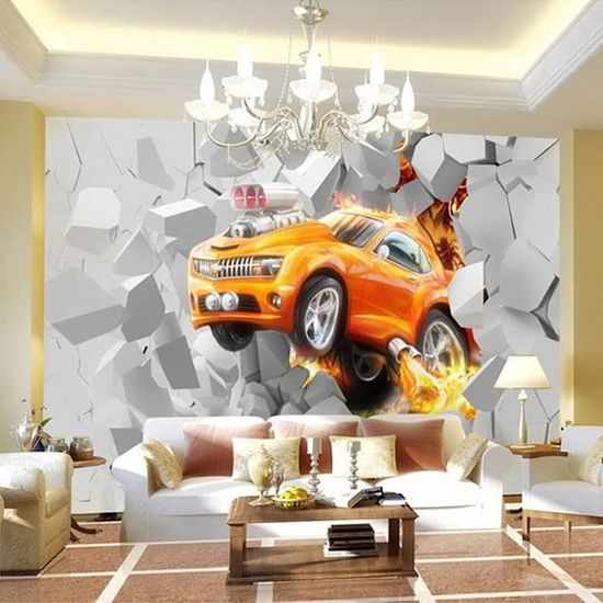 Papier peint 3D moderne Cool Sport voiture photo murales murales salon  chambre de l'enfant papier peint enfants dessin animé 3D décor mural, 200 ×  150