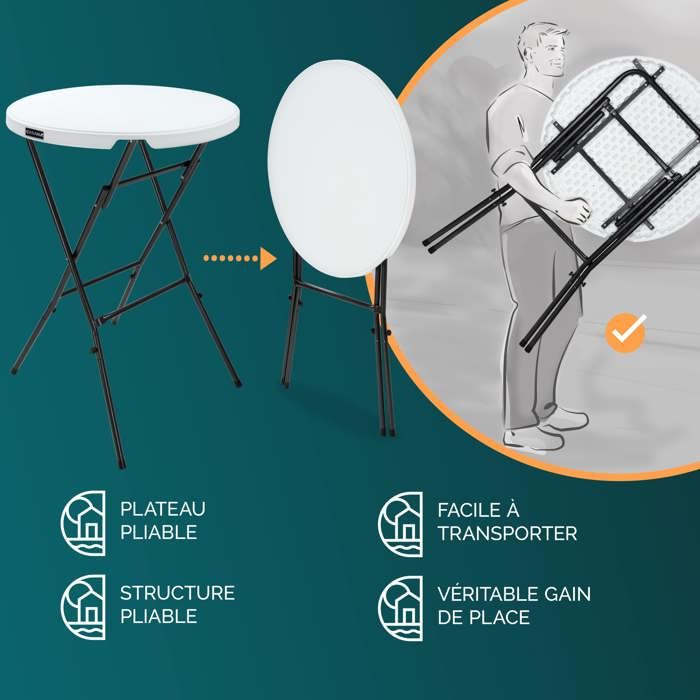 CASARIA® Table Haute De Bar Pliante Mange-debout 72 Cm Blanc Hauteur 110 Cm Table De Bistrot Jardin Exterieur 97396575