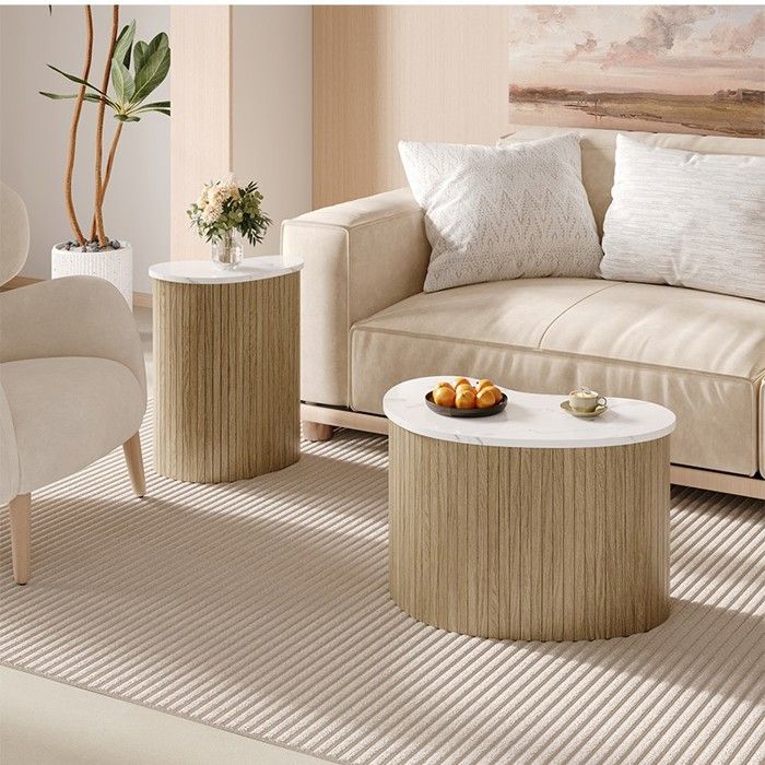 Table basse scandinave moderne effet marbre et bois, design minimaliste ...