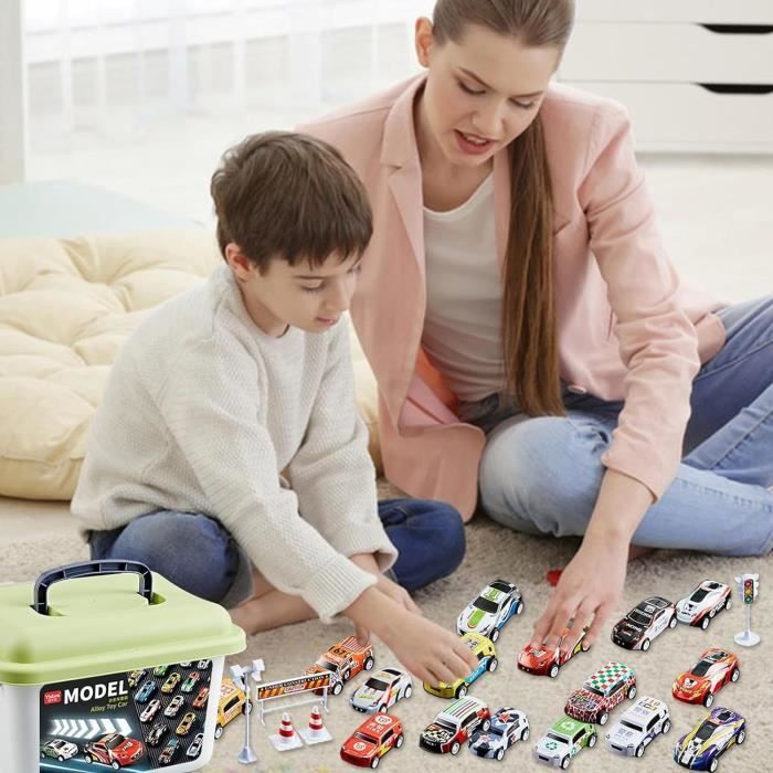 30 Mini Voitures Jouet AWAVM - Voitures à Recul, Plastique Souple, Sac Inclus