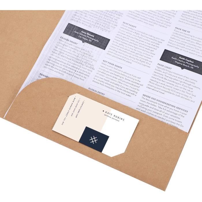 10 Chemises Cartonnées Kraft A4 Avec Poche - 310x220 Mm, Papier épais 350 G/m², Fente étiquette